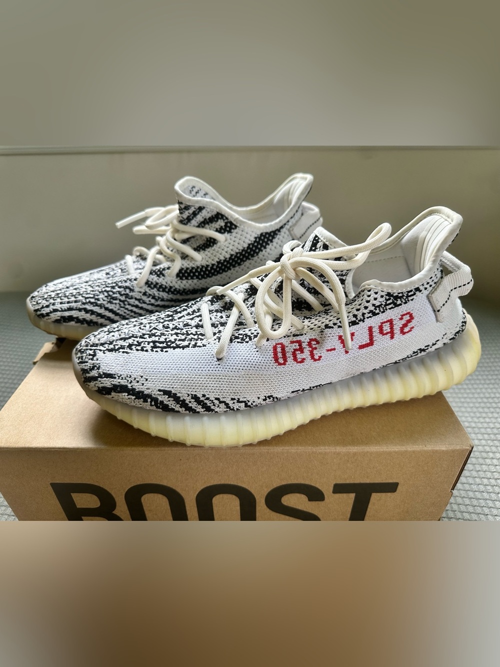 Yeezy Boost 350 V2 Zebra White Black with Red Script